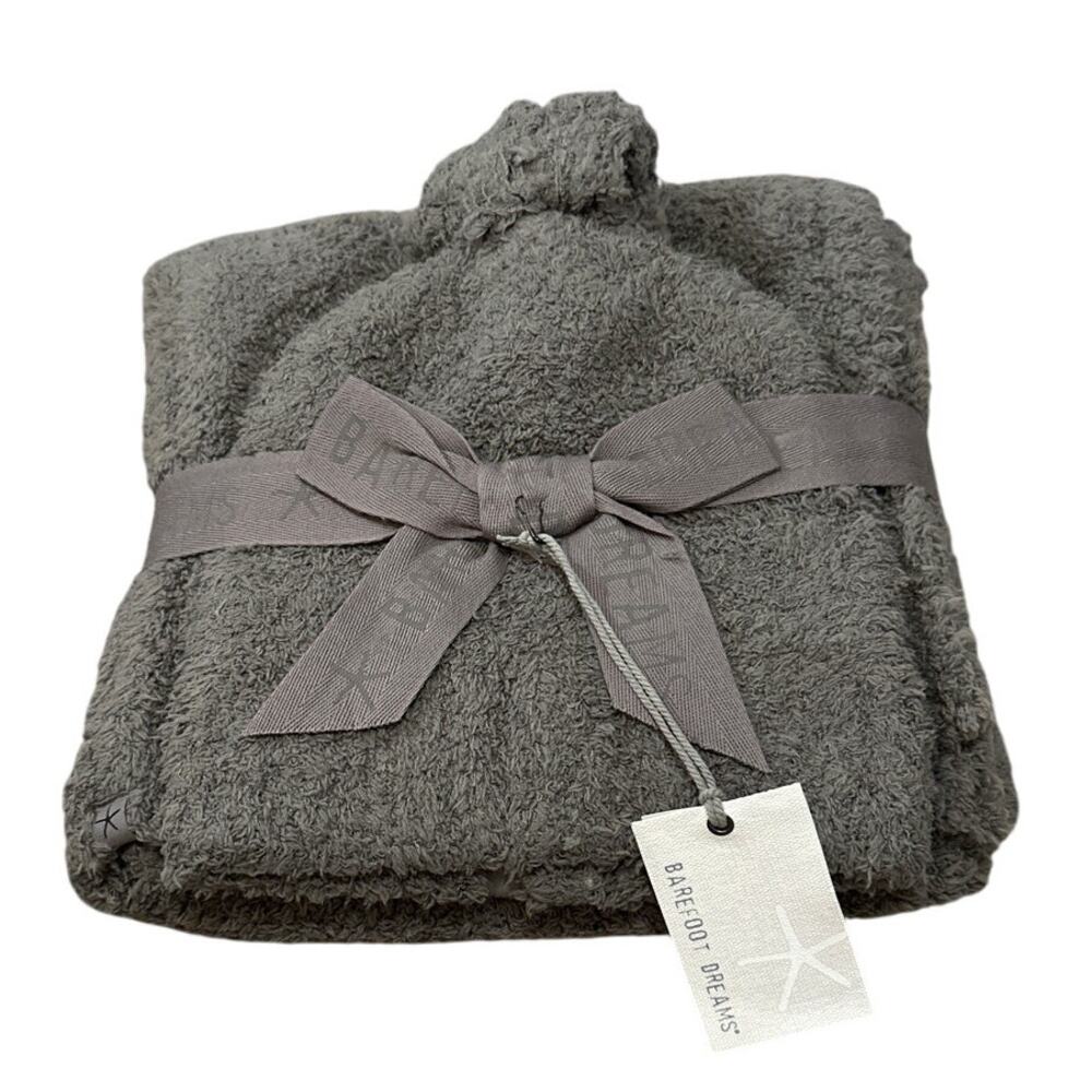Barefoot Dreams Cozychic Pom Pom Beanie & Scarf Set Charcoal One Size New